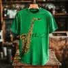 Camiseta Masculina com Gola Redonda e Manga Curta, Estampa Digital 3D Personalizável com Padrão Jazz Transfronteiriço, disponível para atacado a partir de uma peça