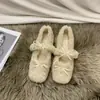 Zapatos peludos de suela gruesa con lazo para mujer, Nuevo estilo Otoño/Invierno 2026, Zapatos para mujer que aumentan la altura, Zapatos Mary Jane bajos