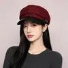 Boina para Mulheres, Chapéu de Lã para Primavera e Outono, Chapéu de Pintor Estilo Coreano, Boné Bico de Pato, Quente e Fashionável, Chapéu Octogonal que Valoriza o Rosto