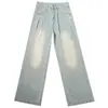 Jeans feminino de verão fino 2024 novo reto solto calças de perna larga pequena para crianças
