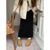 Saia Midi Elegante de Veludo Cotelê de Cintura Alta que Molda o Corpo para Mulheres no Outono e Inverno Saia Emagrecedora Espessa com Fendas Saia Evasê