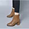 Botines cortos de piel auténtica para mujer para comercio exterior, otoño e invierno, con forro polar añadido, botas de moda con cremallera trasera, tacón grueso, ajuste ceñido, botines sencillos versátiles