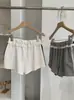 KEKEZOON Pantalones Cortos Deportivos de Verano para Mujer con Encaje Patchwork, Cintura Alta Elástica, Pierna Ancha Línea A, Hot Pants 7438