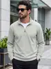 Suéter de punto con cremallera media y cuello alto para hombre transfronterizo, comercio exterior TK, sudadera casual de manga larga con textura de gofre vertical para primavera y otoño