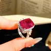 Exquisito Collar de Corindón Rojo Diamantado de Alto Carbono con Colgante de Diamante Corte Princesa, Conjunto Transfronterizo Europeo y Americano, Anillo y Pendientes de Alta Gama