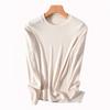 Camiseta básica para mujer de lana antibacteriana multicolor azul Meiya, de corte entallado, sencilla, con cuello redondo y cuello medio alto, sin planchado, de manga larga