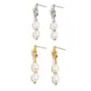 Pendientes de Aro Cruzados Mengjia de Alta Venta, Simples y Lujosos, de Acero Inoxidable Chapado en Oro de 18 Quilates, con Colgante de Perla en Forma de Espiral Nudo, Joyería