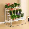 Estante para flores, estantería, estante para suculentas de balcón, estante de macetas de nuevo estilo de pie para sala de estar, hierro forjado, móvil, estante para flores de múltiples capas