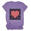 Europa e Estados Unidos novo xoxoxo xadrez amor estampa personalidade gola redonda manga curta eBay novo fluxo feminino casual camiseta