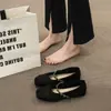 Sapatilhas Femininas Mary Jane para Todas as Estações com Solado Macio e Bico Baixo, Mocassins Quadrados Planos Estilo Chanel Combinados com Elegantes Sapatilhas Femininas