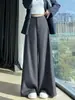 Calça de alfaiataria feminina de perna larga de alta qualidade, novo modelo outono 2026, cintura alta, modeladora, adequada para corpo tipo pera, com efeito de caimento e design até o chão