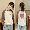 Ropa interior térmica para niñas con forro polar para otoño e invierno, ropa interior casual, cuello redondo, mangas largas en bloques de color, tejido cepillado, para niños de talla mediana y grande, top cálido