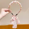 Faixa de Cabelo Alta Infantil com Fita Floral, Trança Integrada para Meninas, Antiderrapante com Dentes, Acessório de Cabelo de Verão