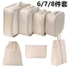 Conjunto de sarja de 7 peças conjunto de 8 peças conjunto de bolsa de armazenamento de viagem grande capacidade multiuso classificação bolsa de armazenamento de roupas e artigos de higiene pessoal