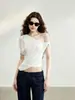 Camiseta Asimétrica de Plisados Falsa de Dos Piezas Matin Griis para Mujer, Corte Ajustado, Diseño Elegante, Tejido Elástico y Transpirable