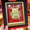 Popular Ornamento Gato da Sorte em Ouro Puro 999, Bolsa da Fortuna em Ouro, Decoração de Quadro para Sala de Estar Presente