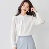26 Primavera Top de gasa holgado de manga larga estilo coreano con cuello alto, moderno y elegante