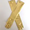 Guantes Largos de Charol, Guantes Sexy Recubiertos, Guantes Largos de Piel Brillante Dorados y Plateados, Guantes de Desempeño Escénico de Tubo de Acero