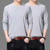 Camiseta de Manga Larga para Hombre 2022, Camiseta Básica de Cuello Redondo, Ropa Interior para Estudiantes, Camiseta de Color Sólido, Top de Otoño de Moda, Camiseta Elástica