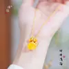 Colar Ganesha Bebê Flor de Quatro Folhas Âmbar Dourado Antigo Design de Nicho Corrente Versátil para Clavícula da Loja de Ouro Puzuo