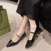 Zapatos Mary Jane de Tacón Grueso Estilo Francés Zapatos de Primavera y Otoño para Mujer Zapatos Pequeños de Cuero Elegantes de Punta Nueva Zapatos plateados