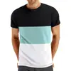 Amazon Verão Tamanho Plus Casual Gola Redonda Manga Curta Top Masculino Transfronteiriço Divisão de Cores Moda Masculina Fitness Esportes Camiseta