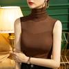 Nuevo Otoño Camiseta Básica de Malla de Cuello Alto para Mujer, Ajuste Slim, Chaleco Sexy sin Mangas, Cuello Alto Apilado a la Moda
