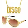 Accesorios de Disfraz de Halloween Set de Peluca Hippie Peluca Negra Ojos Collar Hip Hop Cosplay Disfraz
