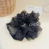 Goma para el pelo tipo scrunchie de malla grande estilo coreano con purpurina fina y pedrería, diseño de lunares, accesorio de alta gama para coleta