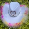 Borde de Pluma de Nuevo Color Transfronterizo Hueco Amor Blanco Sombrero Vaquero Occidental Día de San Valentín Carnaval Sombrero de Fiesta de Fieltro