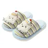 Nuevas Pantuflas de Algodón Rayadas de Oso de Dibujos Animados para Mujer Otoño e Invierno, Lindas Pantuflas de Felpa Cálidas Antideslizantes para Interiores Venta al por Mayor