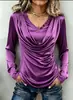 Colección de otoño 2026 nueva, transfronteriza, estilo europeo, americano y asiático: Camiseta de mujer de alta gama, satinada, con botones asimétricos, cuello con volantes, manga larga