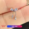Brincos de Liga de Titânio F136 Pingente Laço Gota d'Água Cravejado com Zircônia Haste de Orelha com Rosca Interna Joia para Piercing de Titânio G23
