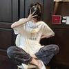 Pijama de Pantalón Corto de Verano de Manga Corta para Mujer, Estilo Nuevo Suelto y Lindo, Conjunto de Ropa para el Hogar Delgada que se Puede Usar Afuera en Verano