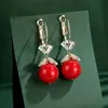 Pendientes de plata de alta calidad con circonita de diamante rojo y perla roja para mujer, pendientes exquisitos y versátiles, pendientes retro franceses