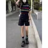 Shorts de Mezclilla Negros para Mujer, Estilo Delgado de Verano, Nuevo Modelo 2026, Cintura Alta, Corte Holgado, Adelgazante, Pierna Recta Ancha, Pantalones a la Rodilla