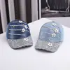 Estilo Coreano Chapéu de Sol para Exterior Chapéu de Sol Chapéu de Adulto Jeans Denim com Pedras de Diamante Boné de Basebol Moda Tendência Boné com Viseira