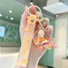 Llavero de Oso Flotante de Moda Relleno de Aceite Colgante Pequeño Llavero de Arena Líquida Macarrón Decoración para Mochila de Estudiante