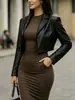 Cárdigan de moda transfronterizo europeo y americano para Amazon y AliExpress con diseño de solapa, adelgazante y elegante, corto y versátil