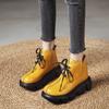 [Ultra leve fundo grosso] primeira camada de couro de vaca primavera outono inverno fundo grosso renda botas de couro sapatos femininos botas martin botas curtas