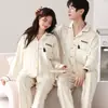 Pijama de Algodón Puro de Manga Larga y Pantalón Largo para Pareja de Primavera y Otoño, Conjunto de Dos Piezas de Cárdigan para Hombre y Mujer, Conjunto de Dos Piezas de Ropa de Casa Transfronteriza para Transmisión en Vivo