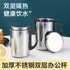 Taza aislada de acero inoxidable de doble capa, resistente al calor y a las quemaduras, con tapa, adecuada para uso en oficina, escuela y fábrica; disponible al por mayor