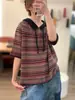 Primavera 2026 Nuevo Estilo Rayas en Contraste Cuello Redondo Casual Retro Holgado Aspecto Adelgazante Sudadera de Punto Camiseta Básica de Manga Corta para Mujer