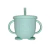 Taza con Popote para Bebé, Taza de Aprendizaje para Beber de Silicona de Grado Alimenticio, Doble Asa de Agua con Escala, Taza de Leche para Niños, Convenientes Suministros para Maternidad e Infancia
