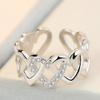 Anillo de Corazón Hueco Chapado en Platino Apertura Ajustable Anillo con Diamantes de Entrega en Forma de Corazón Anillo con Forma de Corazón
