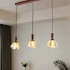 Lámpara Colgante de Restaurante Estilo Vintage Nuevo 2026, Lámpara Colgante de Tres Cabezas Forma de OVNI para Sala de Café, Lámpara de Mesita de Noche para Dormitorio Color Nogal