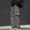 Calça de trabalho casual estilo japonês para homens, moderna, de bolso grande, high-street, versátil, com cordão, folgada, retro americano, calça de perna larga