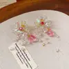 Pendientes Colgantes de Flor de Diamante Incrustado con Aguja de Plata y Borla, Pendientes de Moda, Dulces y Versátiles, Lujo Accesible y Pendientes de Gama Alta para Mujer