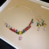 Luxo europeu e americano! Colar de flor de zircônia colorida em formato de gota d'água, corrente de clavícula estilo corte vintage, joia de luxo leve de alta qualidade