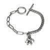 Coreia do Sul Dongdaemun Pulseira de Prata S925 Feminina Pulseira de Corrente de Urso Retrô Anel Duplo Anel Pulseira de Corrente Tanque Tendência